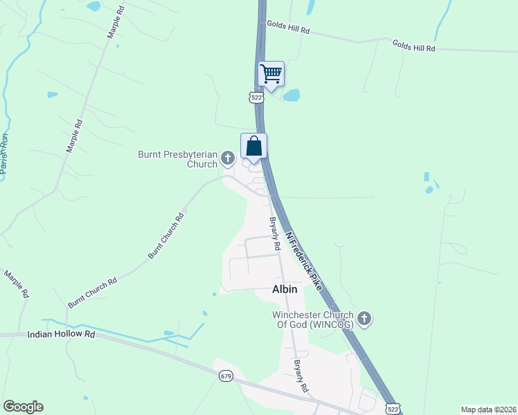 map of restaurants, bars, coffee shops, grocery stores, and more near 411 Bryarly Road in Winchester