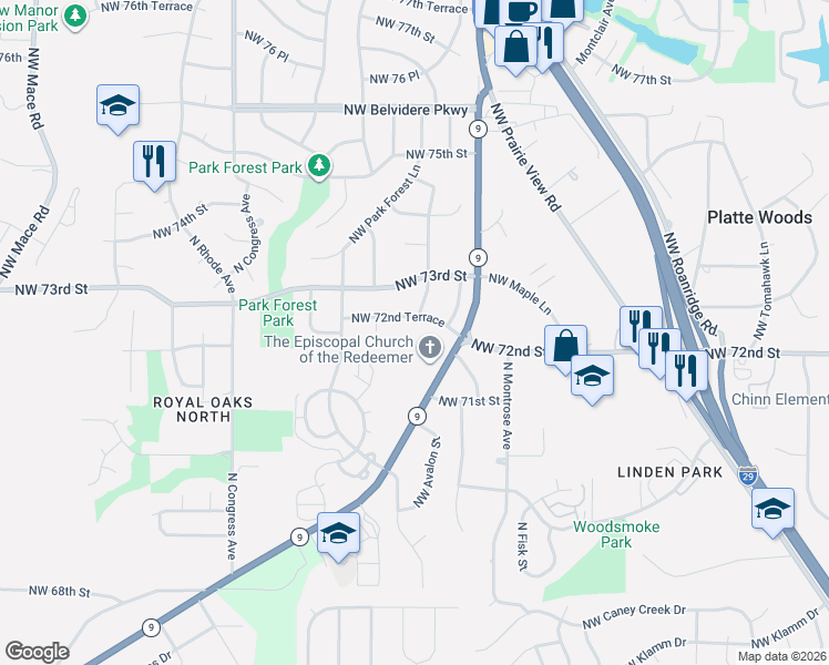 map of restaurants, bars, coffee shops, grocery stores, and more near in Kansas City