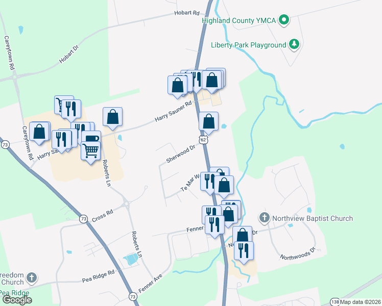 map of restaurants, bars, coffee shops, grocery stores, and more near 109 Sherwood Drive in Hillsboro