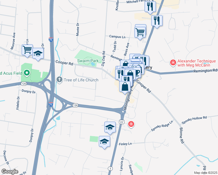 map of restaurants, bars, coffee shops, grocery stores, and more near 7717 Cooper Road in Cincinnati