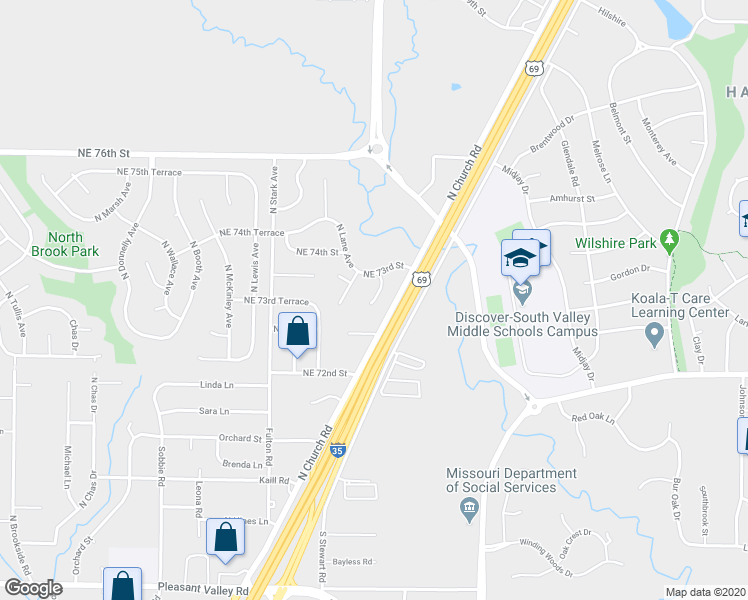 map of restaurants, bars, coffee shops, grocery stores, and more near 7306 North Laurel Avenue in Kansas City