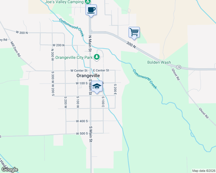 map of restaurants, bars, coffee shops, grocery stores, and more near 145 East 100 South in Orangeville