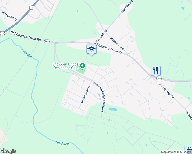 map of restaurants, bars, coffee shops, grocery stores, and more near 104 Flyfoot Drive in Stephenson