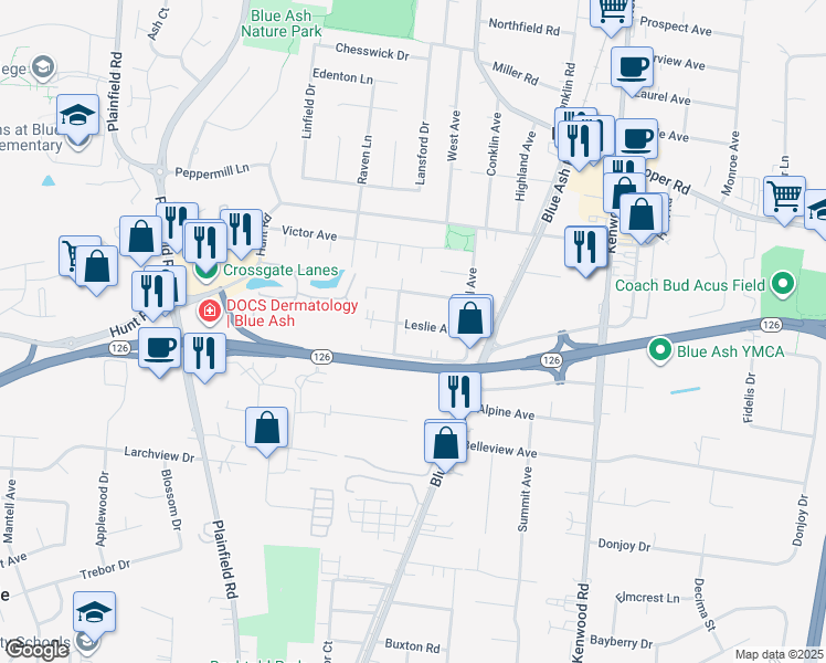 map of restaurants, bars, coffee shops, grocery stores, and more near 9221 Grandview Avenue in Cincinnati