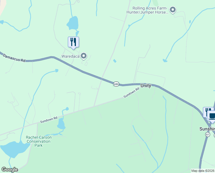 map of restaurants, bars, coffee shops, grocery stores, and more near 3730 Damascus Rd in Brookeville