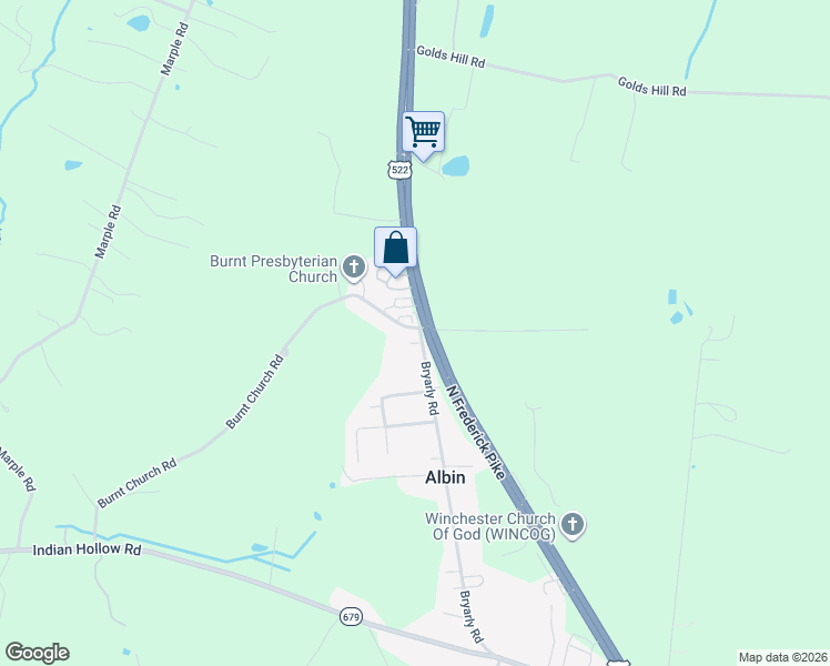 map of restaurants, bars, coffee shops, grocery stores, and more near 2333 North Frederick Pike in Winchester