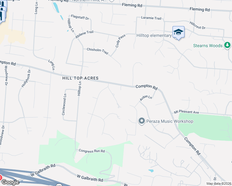 map of restaurants, bars, coffee shops, grocery stores, and more near 346 Compton Hills Drive in Cincinnati