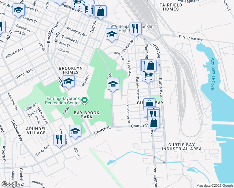 map of restaurants, bars, coffee shops, grocery stores, and more near 4301 West Bay Avenue in Baltimore