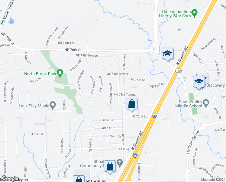 map of restaurants, bars, coffee shops, grocery stores, and more near 7339 North McKinley Avenue in Kansas City