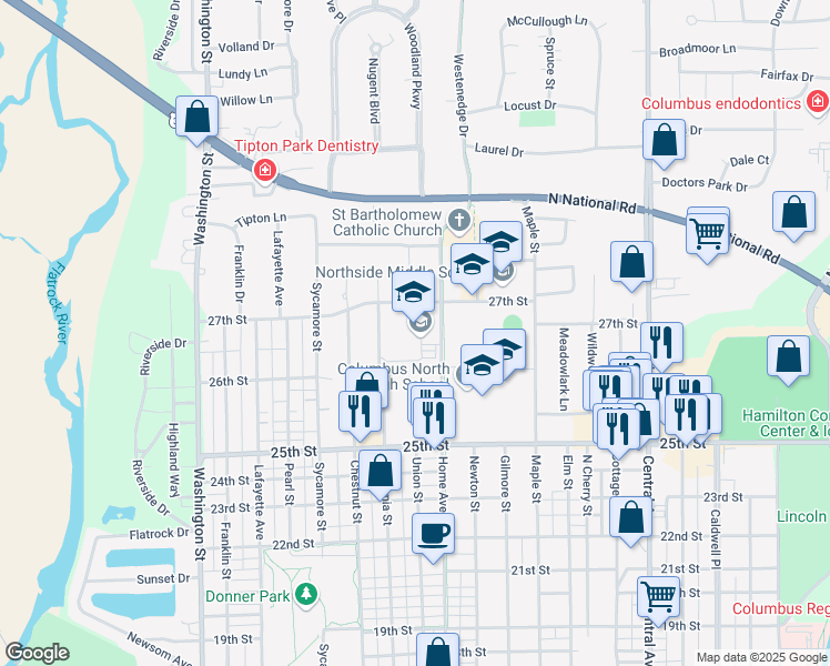 map of restaurants, bars, coffee shops, grocery stores, and more near 2650 Home Avenue in Columbus