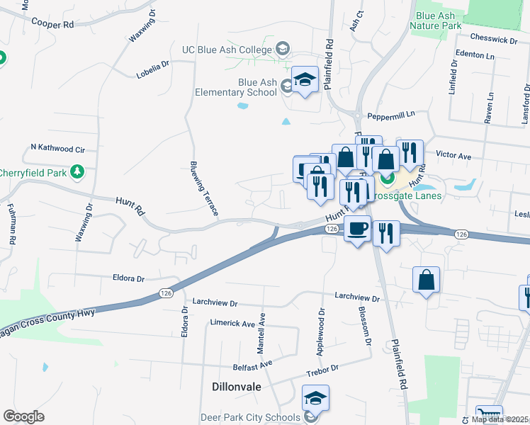 map of restaurants, bars, coffee shops, grocery stores, and more near 9210 Deercross Parkway in Cincinnati