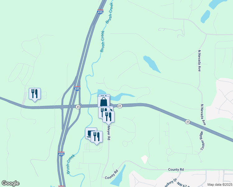 map of restaurants, bars, coffee shops, grocery stores, and more near 15103 Northwest 72nd Street in Parkville