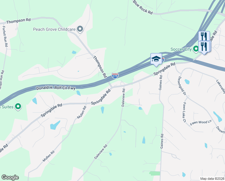 map of restaurants, bars, coffee shops, grocery stores, and more near 6011 Springdale Road in Cincinnati