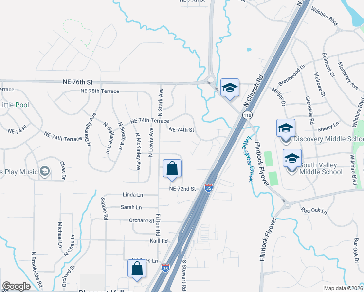 map of restaurants, bars, coffee shops, grocery stores, and more near 8831 Northeast 73rd Court in Kansas City