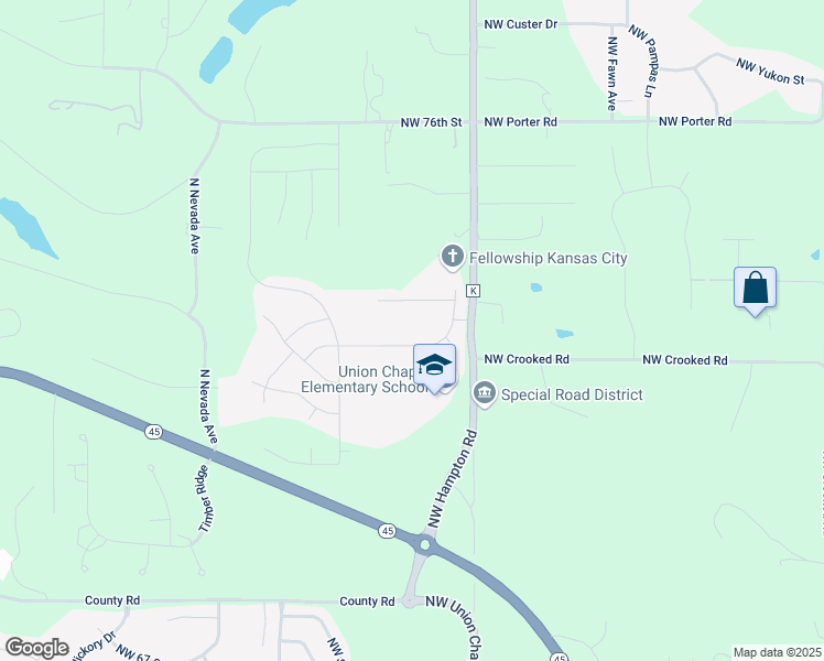 map of restaurants, bars, coffee shops, grocery stores, and more near 7210 Northwest Hampton Road in Kansas City