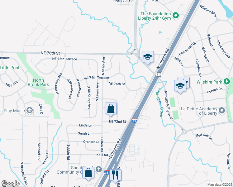 map of restaurants, bars, coffee shops, grocery stores, and more near 8835 Northeast 73rd Court in Kansas City