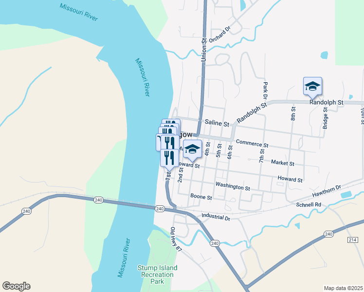 map of restaurants, bars, coffee shops, grocery stores, and more near 603 2nd Street in Glasgow