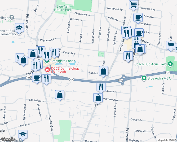 map of restaurants, bars, coffee shops, grocery stores, and more near 9221 Grandview Avenue in Cincinnati