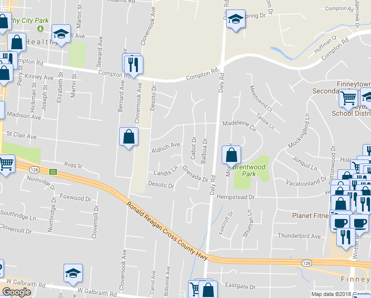 map of restaurants, bars, coffee shops, grocery stores, and more near 8788 Grenada Drive in Cincinnati