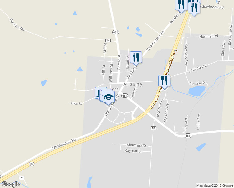 map of restaurants, bars, coffee shops, grocery stores, and more near 5238 Washington Road in Albany