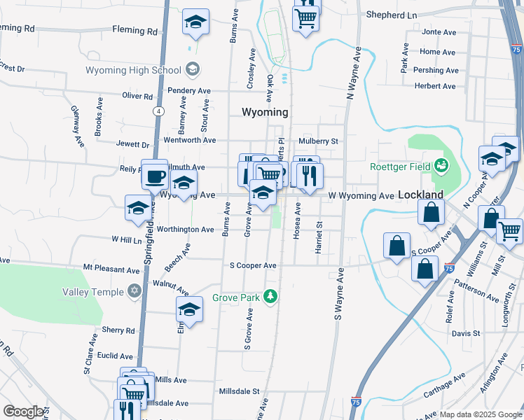 map of restaurants, bars, coffee shops, grocery stores, and more near 422 Grove Avenue in Cincinnati
