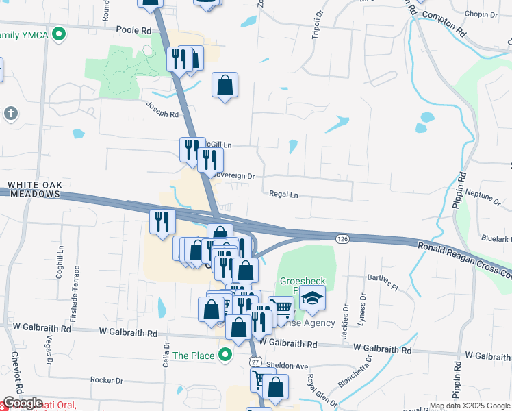 map of restaurants, bars, coffee shops, grocery stores, and more near 3169 Regal Lane in Groesbeck