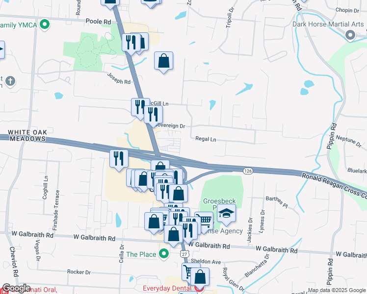 map of restaurants, bars, coffee shops, grocery stores, and more near 3169 Regal Lane in Groesbeck