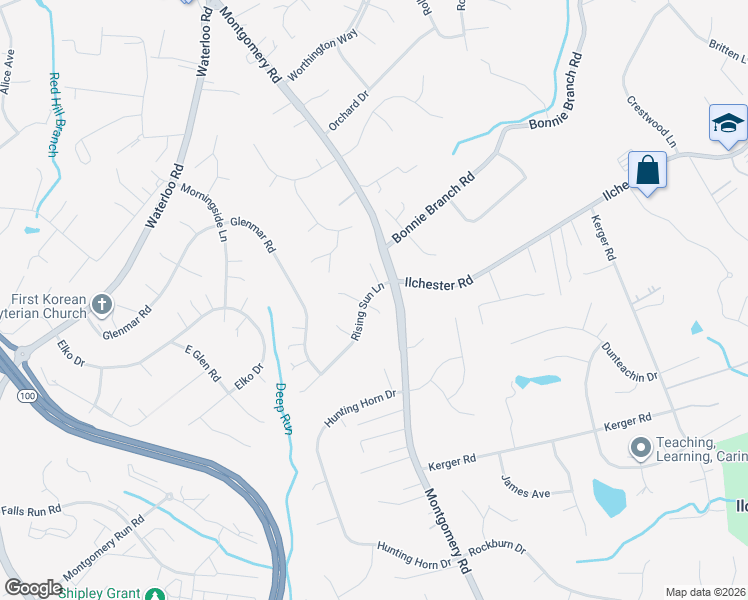 map of restaurants, bars, coffee shops, grocery stores, and more near 5209 Rising Sun Lane in Ellicott City