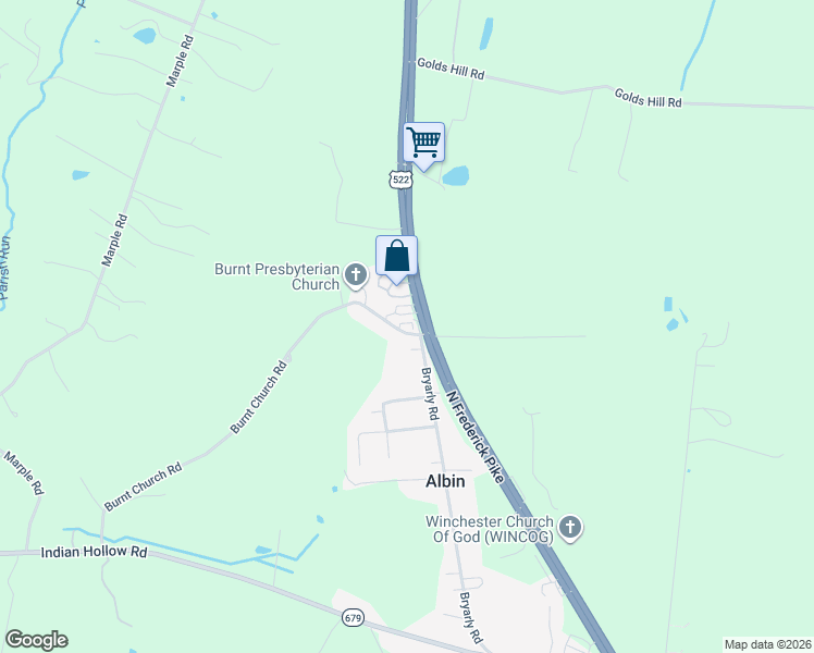 map of restaurants, bars, coffee shops, grocery stores, and more near 2333 North Frederick Pike in Winchester