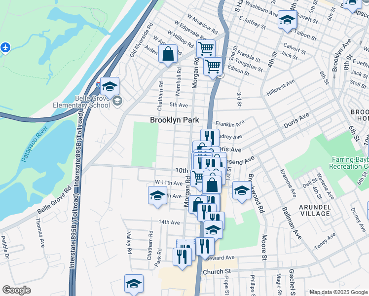 map of restaurants, bars, coffee shops, grocery stores, and more near 105 8th Avenue in Baltimore