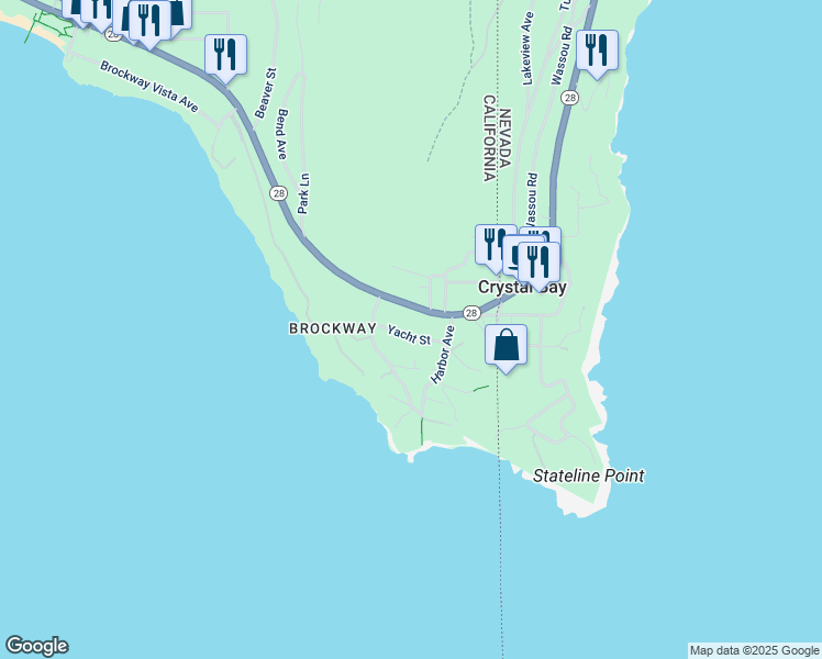 map of restaurants, bars, coffee shops, grocery stores, and more near 9845 Yacht Street in Kings Beach