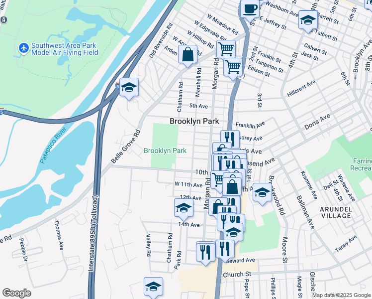 map of restaurants, bars, coffee shops, grocery stores, and more near 213 8th Avenue in Baltimore