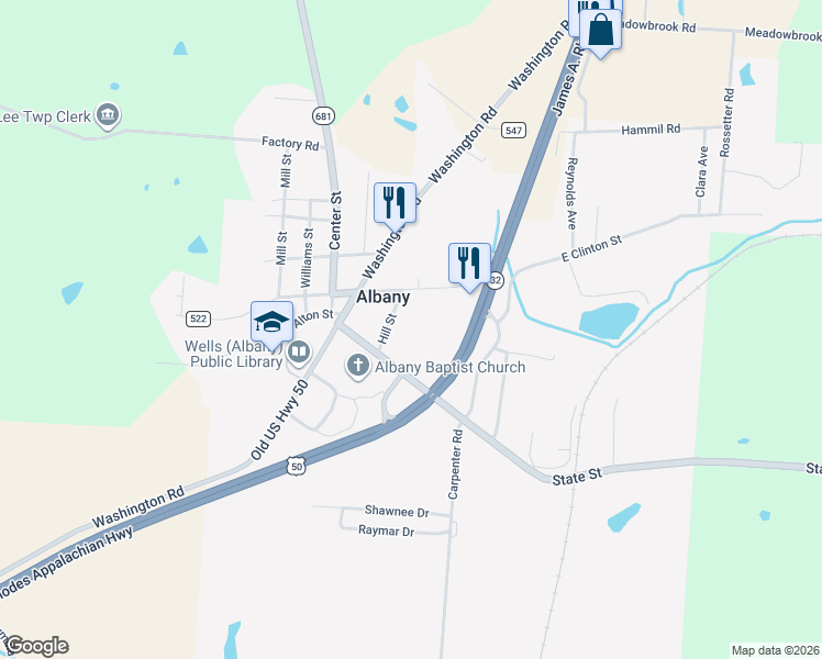 map of restaurants, bars, coffee shops, grocery stores, and more near 5356 State Street in Albany