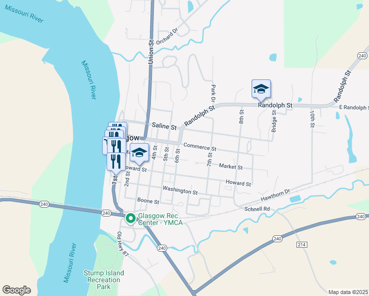 map of restaurants, bars, coffee shops, grocery stores, and more near 602 Commerce Street in Glasgow