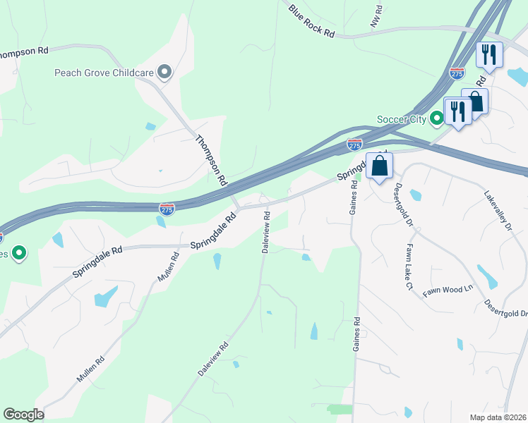 map of restaurants, bars, coffee shops, grocery stores, and more near 6011 Springdale Road in Cincinnati