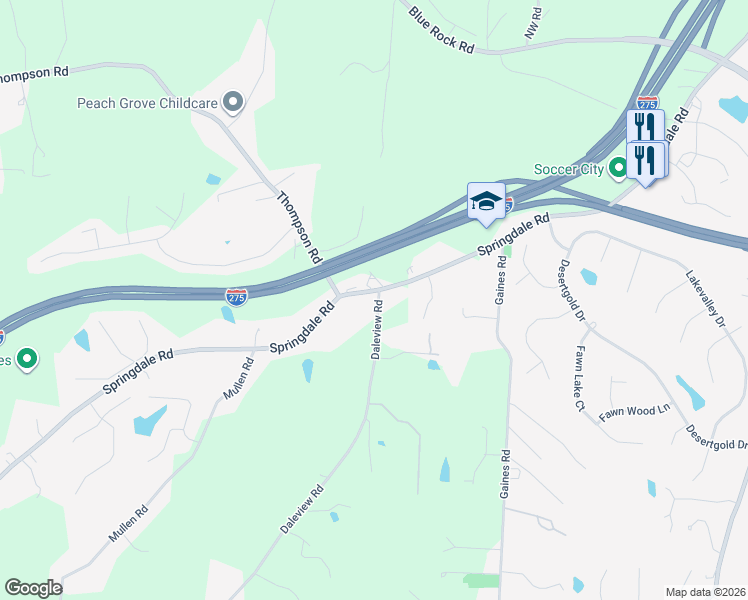 map of restaurants, bars, coffee shops, grocery stores, and more near 6011 Springdale Road in Cincinnati