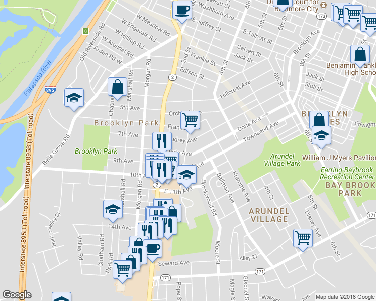 map of restaurants, bars, coffee shops, grocery stores, and more near 200 Doris Avenue in Baltimore