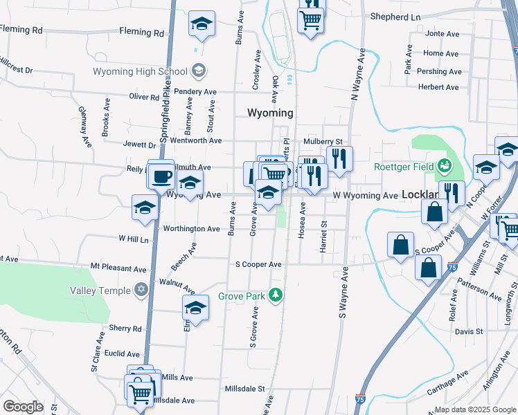 map of restaurants, bars, coffee shops, grocery stores, and more near 422 Grove Avenue in Cincinnati