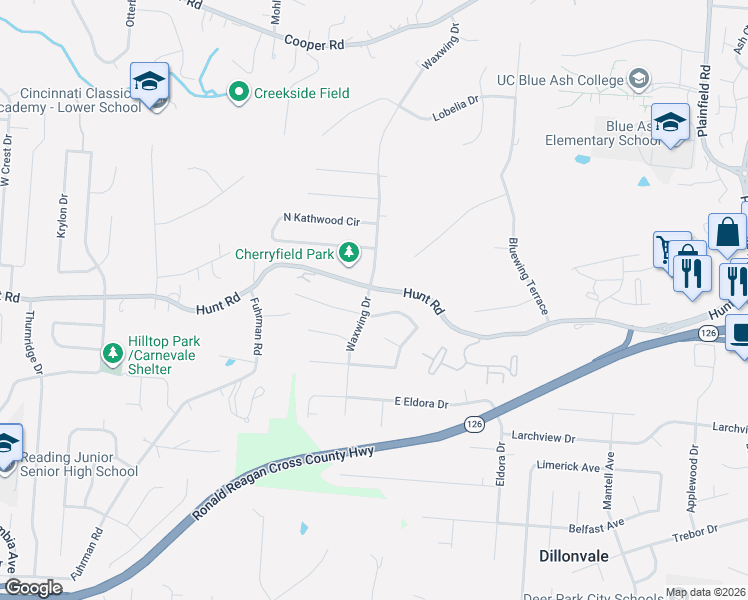 map of restaurants, bars, coffee shops, grocery stores, and more near 2701 Maple Tree Court in Cincinnati