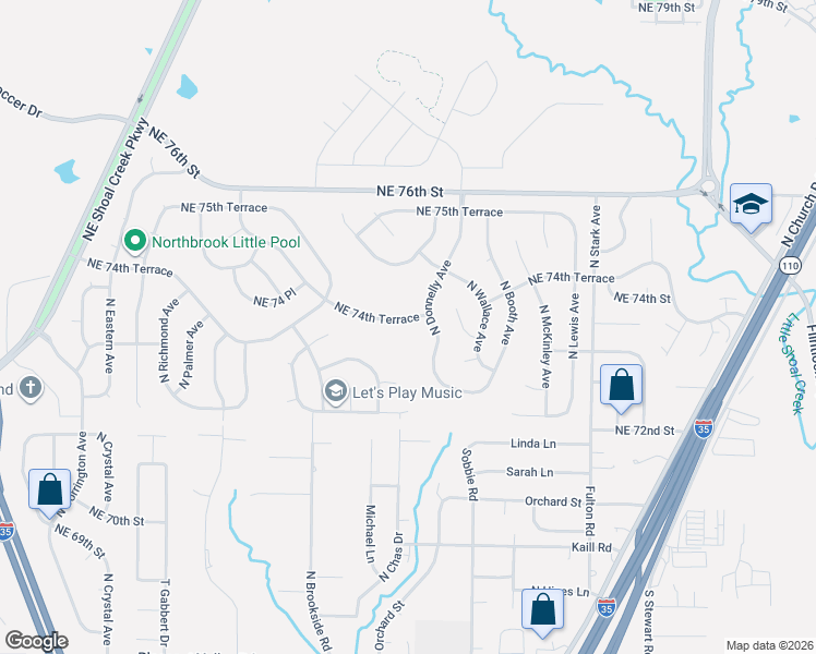 map of restaurants, bars, coffee shops, grocery stores, and more near 8305 Northeast 74th Terrace in Kansas City