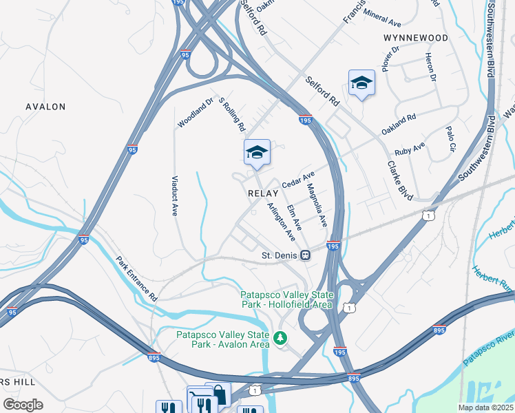 map of restaurants, bars, coffee shops, grocery stores, and more near 5109 South Rolling Road in Arbutus