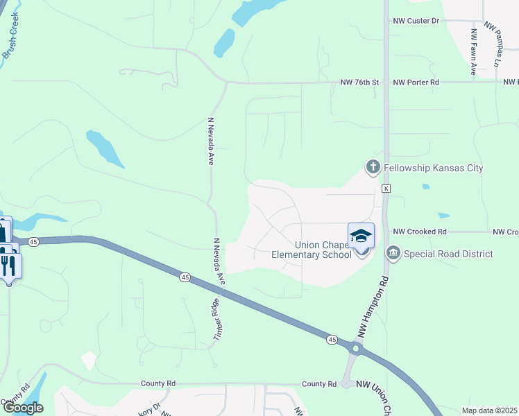 map of restaurants, bars, coffee shops, grocery stores, and more near 7170 Northwest Clore Drive in Parkville