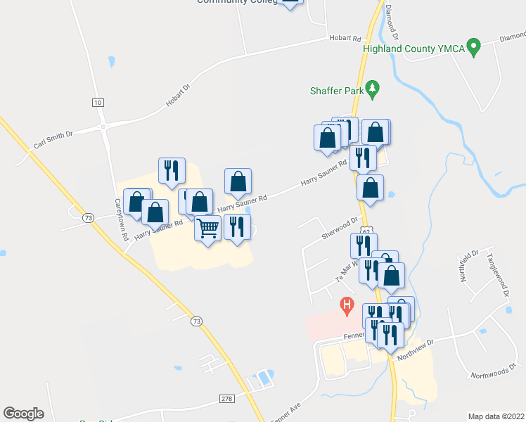 map of restaurants, bars, coffee shops, grocery stores, and more near 251 Harry Sauner Road in Hillsboro