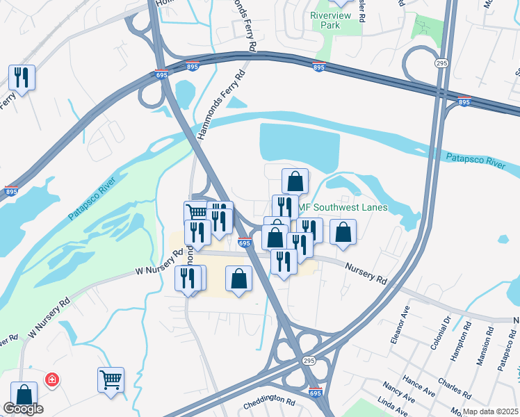 map of restaurants, bars, coffee shops, grocery stores, and more near 815 Oregon Avenue in Linthicum Heights