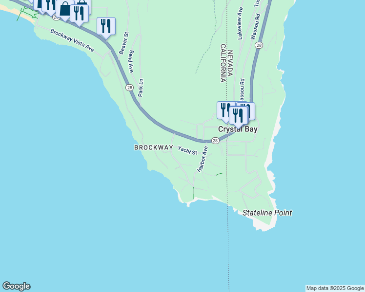 map of restaurants, bars, coffee shops, grocery stores, and more near 9845 Yacht Street in Kings Beach
