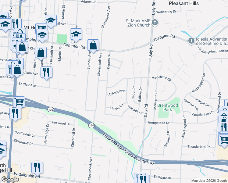 map of restaurants, bars, coffee shops, grocery stores, and more near 1287 Aldrich Avenue in Cincinnati