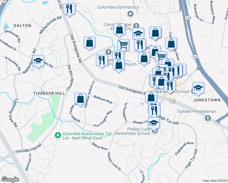 map of restaurants, bars, coffee shops, grocery stores, and more near 5267 Five Fingers Way in Columbia