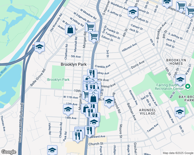 map of restaurants, bars, coffee shops, grocery stores, and more near 104 Doris Avenue in Baltimore