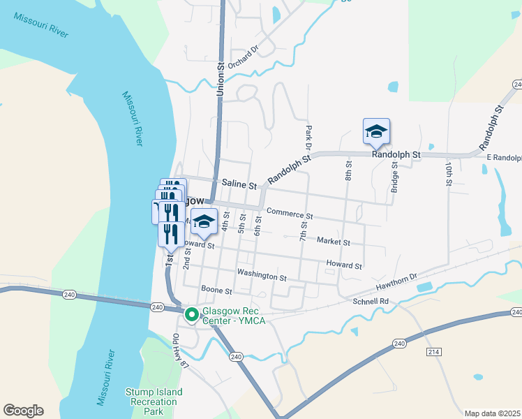 map of restaurants, bars, coffee shops, grocery stores, and more near 602 Commerce Street in Glasgow