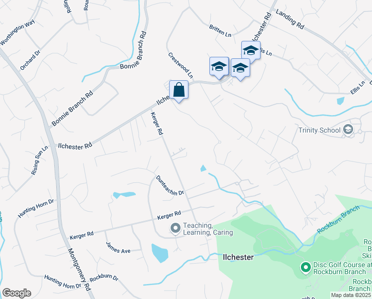map of restaurants, bars, coffee shops, grocery stores, and more near 5249 Kerger Road in Ellicott City